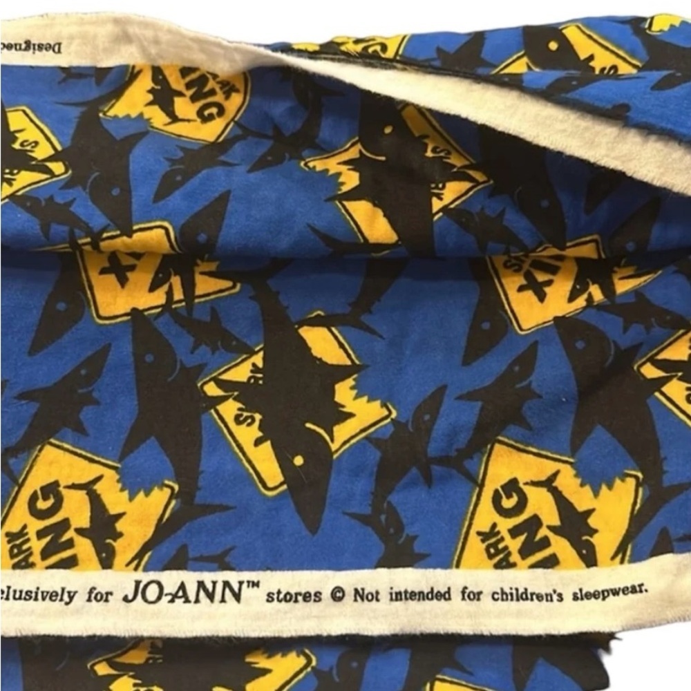 J.O.A. Blue and Yellow Shark Print Fabric - Picture 2 of 2